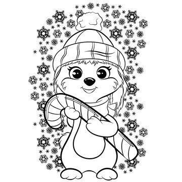 Line Art bunny with a candy cane