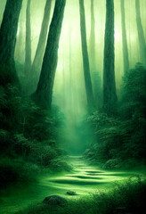 Naklejka premium Scary dark beautiful forest Generative AI