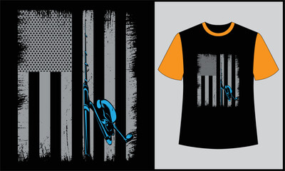american fishing rod illustration flag vector vintage t Shirt design