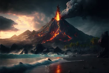 Fotobehang volcano erupting on the beach AI generated © Paula