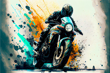 Motorcycle, Motorbike, cartoon, illustration, speed