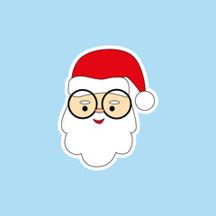 Vector sticker of Santa Claus. Merry Christmas and happy New Year. Illustration in flat style.