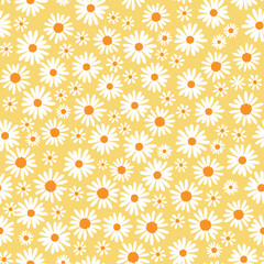 White daisies on yellow seamless vector pattern