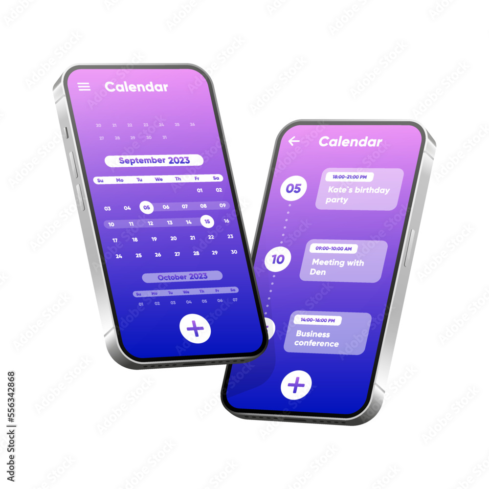 Poster calendar app mockup. month, week and day interface application. daily tasks screen. weekly checklist