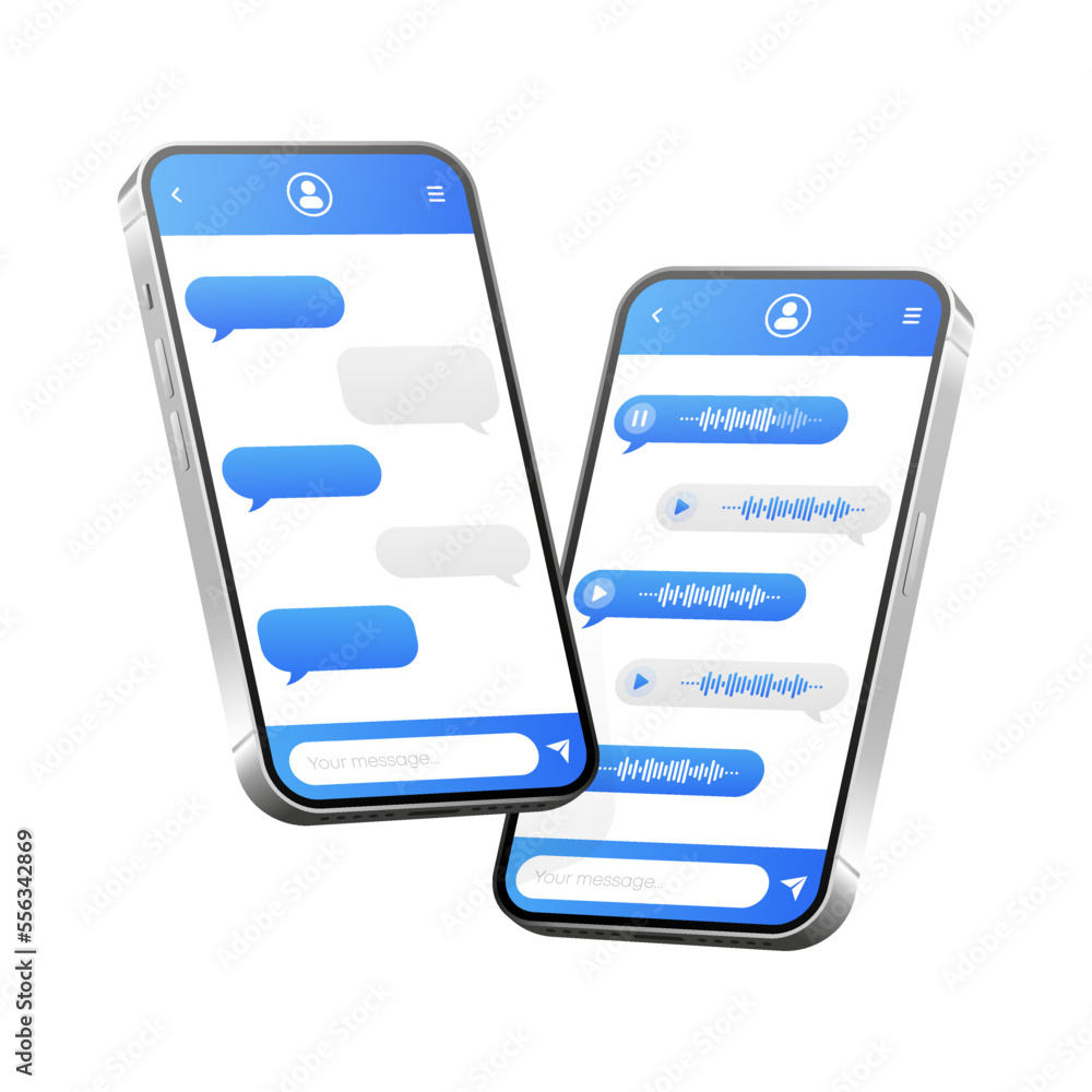 Poster chat app mockup. smartphone messenger. communication application ui template, messaging and contacts