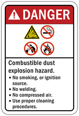 Combustible dust warning sign and labels combustible dust explosion hazard