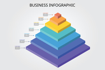 square pyramid chart template for infographic for presentation for 7 element - obrazy, fototapety, plakaty