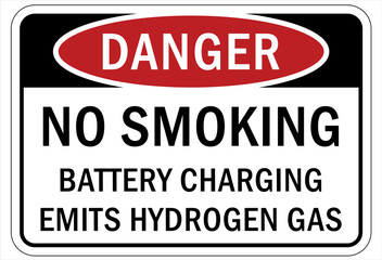 Fire hazard, flammable gas sign and labels no smoking battery charging emitt hydrogen gas