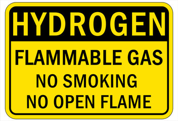 Fire hazard, flammable gas sign and labels no smoking no open flames hydrogen