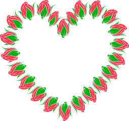Illustration of red roses bud heart frame isolated on transparent background