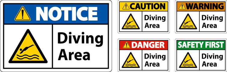 Obraz premium Caution Diving Area Hazard Sign On White Background