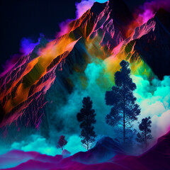 Landscapes and Trees of colored paints and smoky vapors 