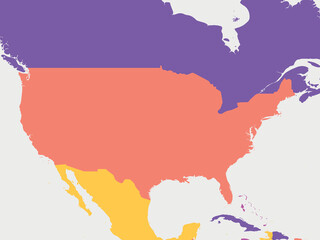 USA blank map. High detailed political map United States of America and neighboring countries