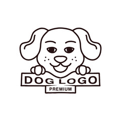 Premium Cute Dog Logo Classic Monoline Design Vector illustration Animal Pet badge symbol icon