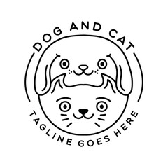 Obraz premium Premium Cute Dog and Cat Logo Classic Monoline Design Vector illustration Animal Pet badge symbol icon