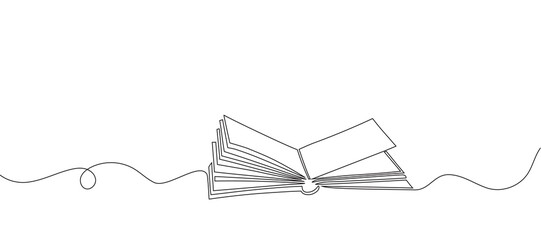 The book is drawn with one line. Modern outline doodles of an open book