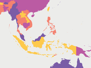 Southeast Asia blank map. High detailed political map of southeastern asian region