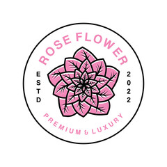 Premium Rose Flower Logo Classic Monoline Design Vector illustration boutique badge symbol icon