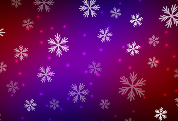 Dark Blue, Red vector background with beautiful snowflakes, stars.