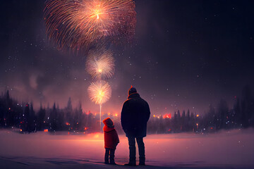 The fantastic epic scene, New Year, firecracker, fireworks