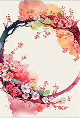 Naklejka premium 新春・成人式・卒業式の為の、桜をモチーフにした水彩メッセージカードフレーム