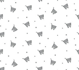 Basket seamless pattern. Repeating design element. Advertising and marketing, promotion, online shopping and home delivery metaphor. Poster or banner for website. Cartoon flat vector illustration