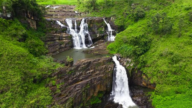 St. Clair Falls in the tropical mountain jungle. Sri Lanka.