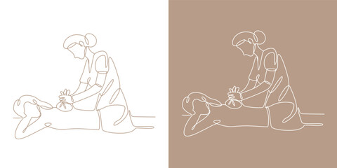 Hand Drawn Line Art Herbal Thai Massage