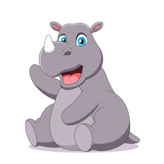 Cute cartoon rhino sitting.Vector illustration