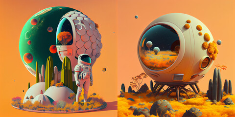 Surreal space man illustration, isolated art