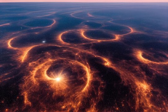 aerial of an alien civilization of a far away planet, generative ai