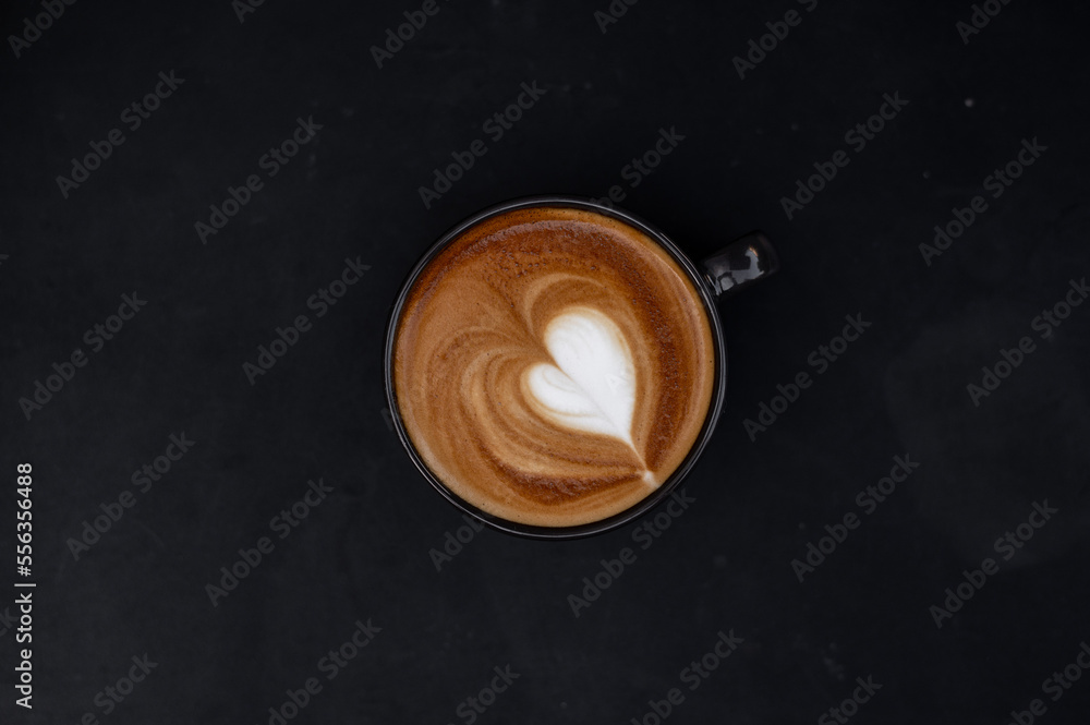 Wall mural hot coffee latte art heart shape