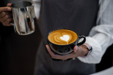 hot coffee latte art heart shape 