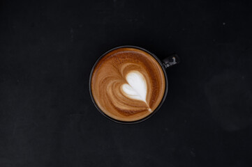 hot coffee latte art heart shape 