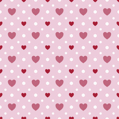 Pink heart white dots pastel pink background vector seamless pattern, element for decorate valentine card, flannel tartan plain fabric textile printing, wallpaper and paper wrapping