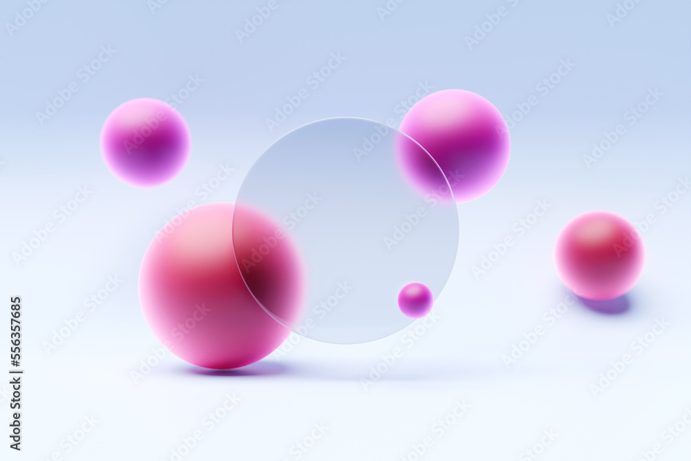 Poster 3d illustration transparent round frame for text on a colorful background with an infinity symbol