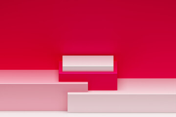 3d illustration of a red and white  podium. 3d rendering. Minimalism geometry background