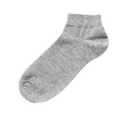 Grey sock isolated on white, top view