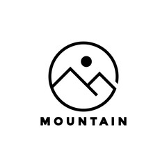Mountain and sun logo vector line style, simple and minimalist mountain logo