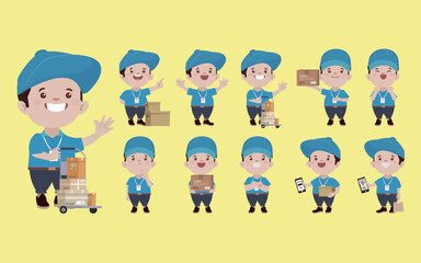 Delivery staff with different poses