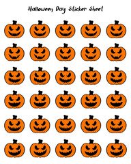 Happy Halloween stickers collection with scary and funny pumpkins faces.