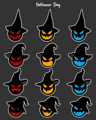 Set of Halloween cute ghosts characters different faces.