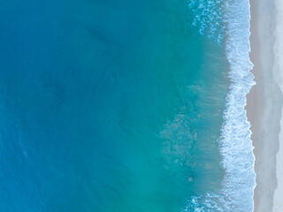 Top view of amazing pastel pink sand beach and turquoise sea copy space available nature background High angle view sea