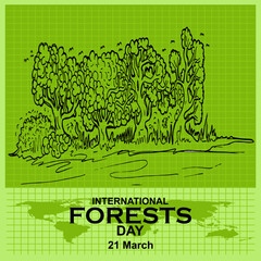 International Forests Day, 21 March, poster and banner vector