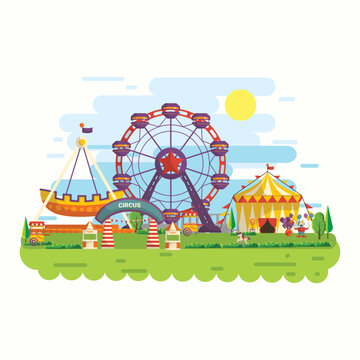 Stock Illustration of Flat design circus and carnival banners, headers, poster, background