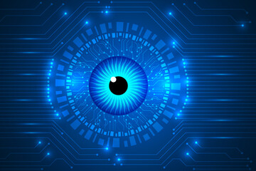 eye virtual science and futuristic technology infographic abstract. Blue eye cyber security innovation and digital lines privacy technology.