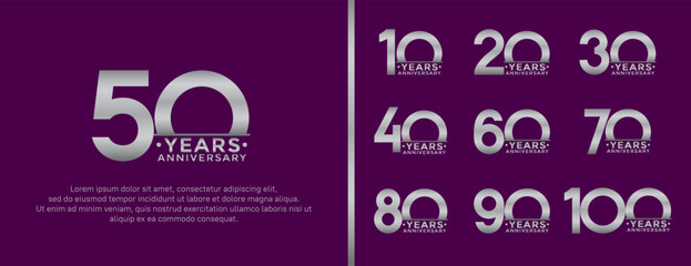 set of anniversary logo style silver color on purple background for special moment