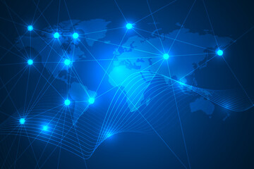 Global network connection concept. Social network communication in the global computer networks. Vector illustration.