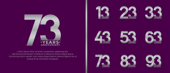 set of anniversary logo style silver color on purple background for special moment