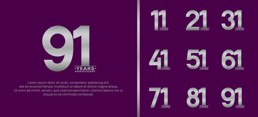 set of anniversary logo style silver color on purple background for special moment